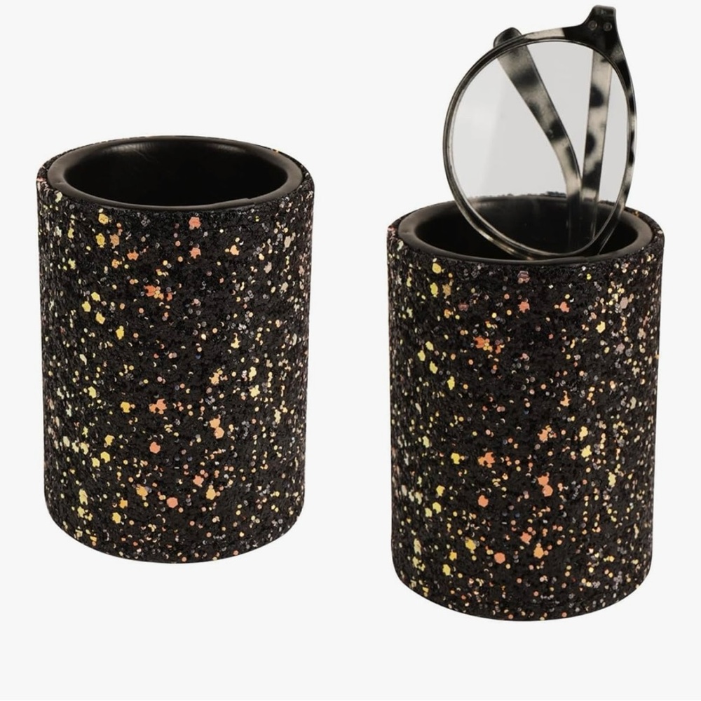 New! 2 Black Glitter PU Leather Holder for Makeup Brushes, Eyeglasses, Pens etc